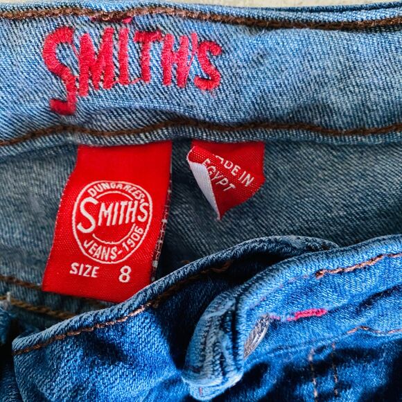 VTG Dungarees Smiths Jeans Denim Stretchy Embroidered Pants Made in Egypt Sz 8 - Picture 8 of 10